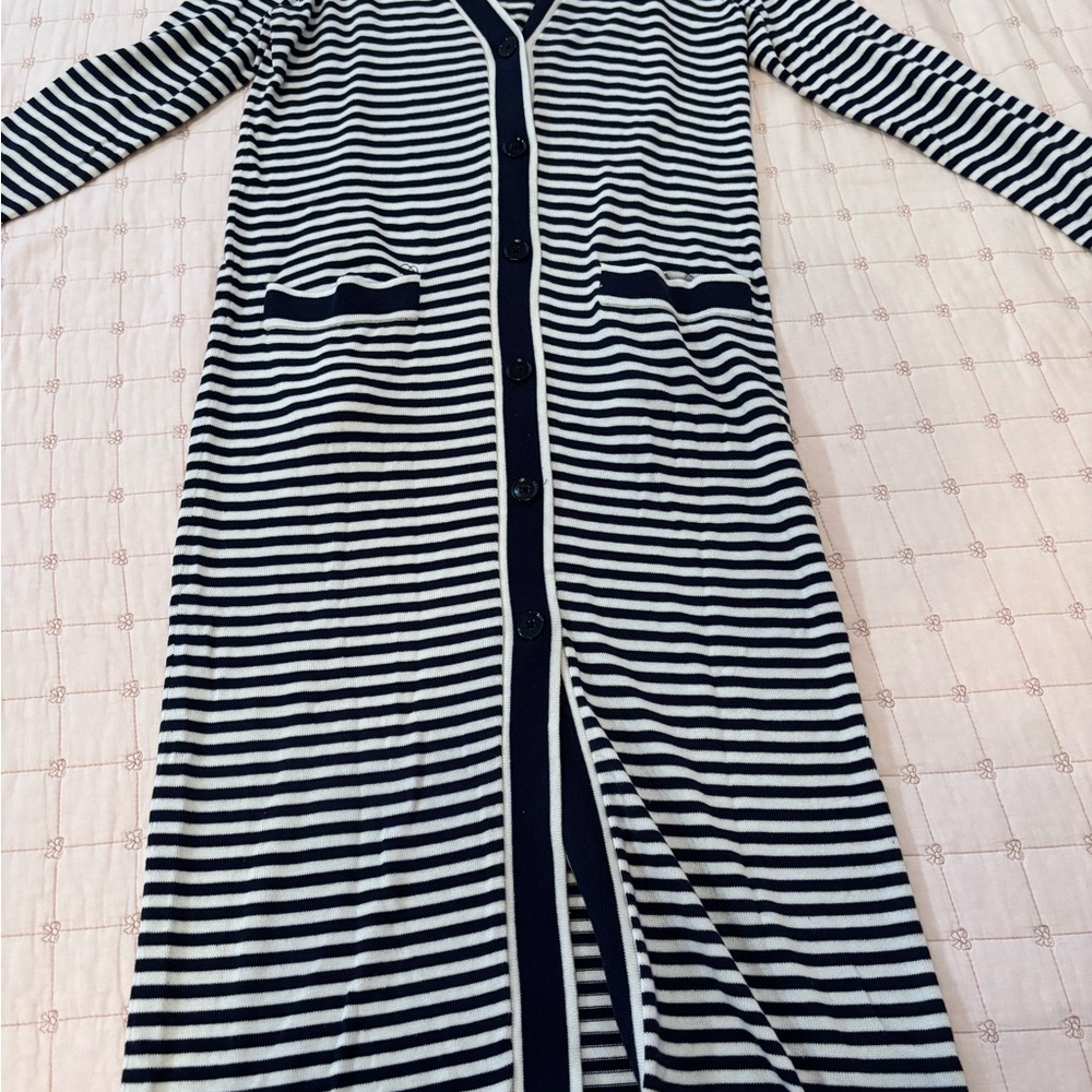 Ralph Lauren long cardigan navy blue and white stripes.